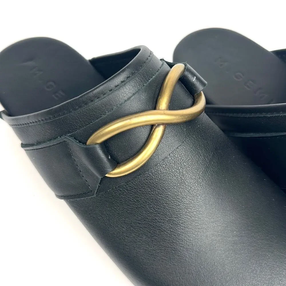 M. Gemi Black Leather Mules with Gold Accent - Picture 10 of 16
